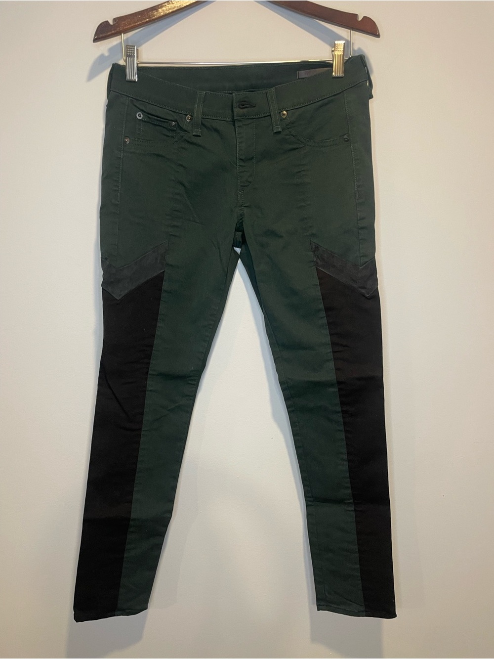 rag & bone forest green and black colorblock skinny pants
